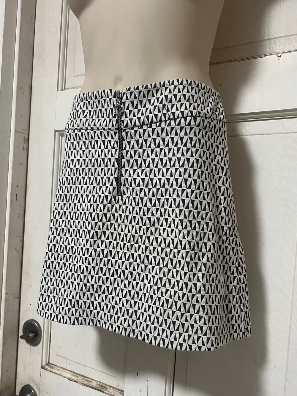 Mango Black and White Geometric A Line Mini Skirt XS